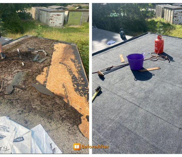 Flat roof replacement before and after